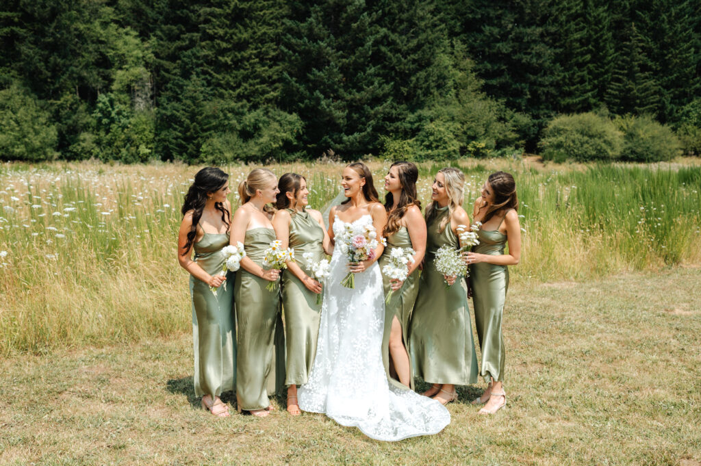 summer garden wedding in the Columbia River Gorge at Wind Mountain Ranch, bridal party photos