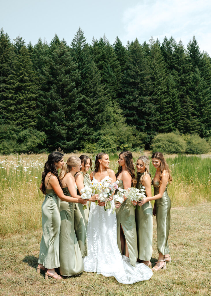 summer garden wedding in the Columbia River Gorge at Wind Mountain Ranch, bridal party photos