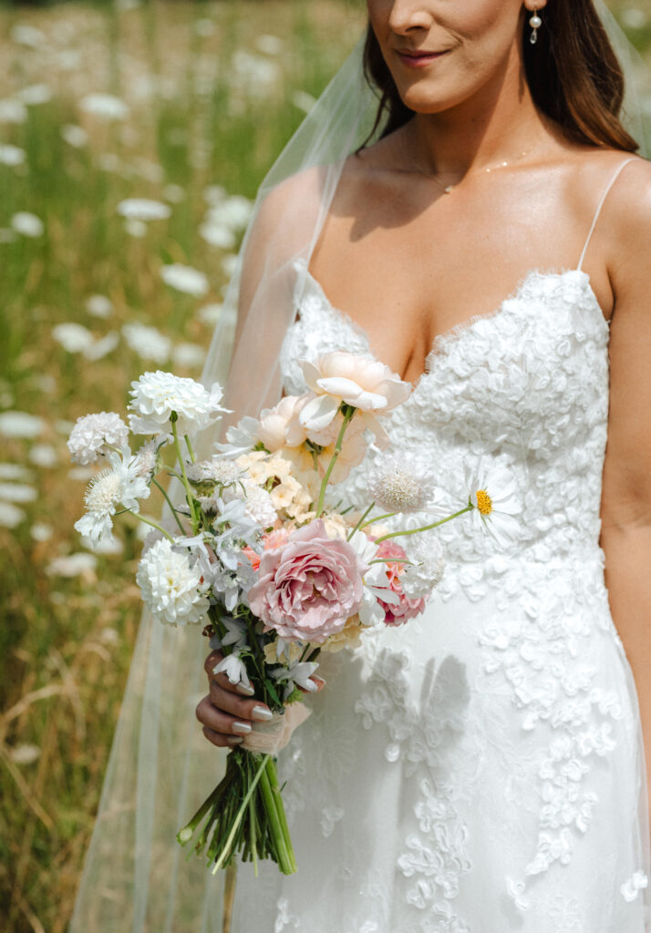 summer garden wedding in the Columbia River Gorge at Wind Mountain Ranch, bride portraits