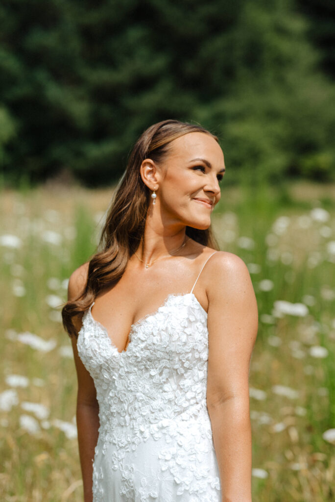 summer garden wedding in the Columbia River Gorge at Wind Mountain Ranch, bride portraits