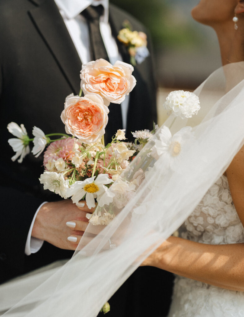 summer garden wedding in the Columbia River Gorge at Wind Mountain Ranch, bride and groom wedding portraits