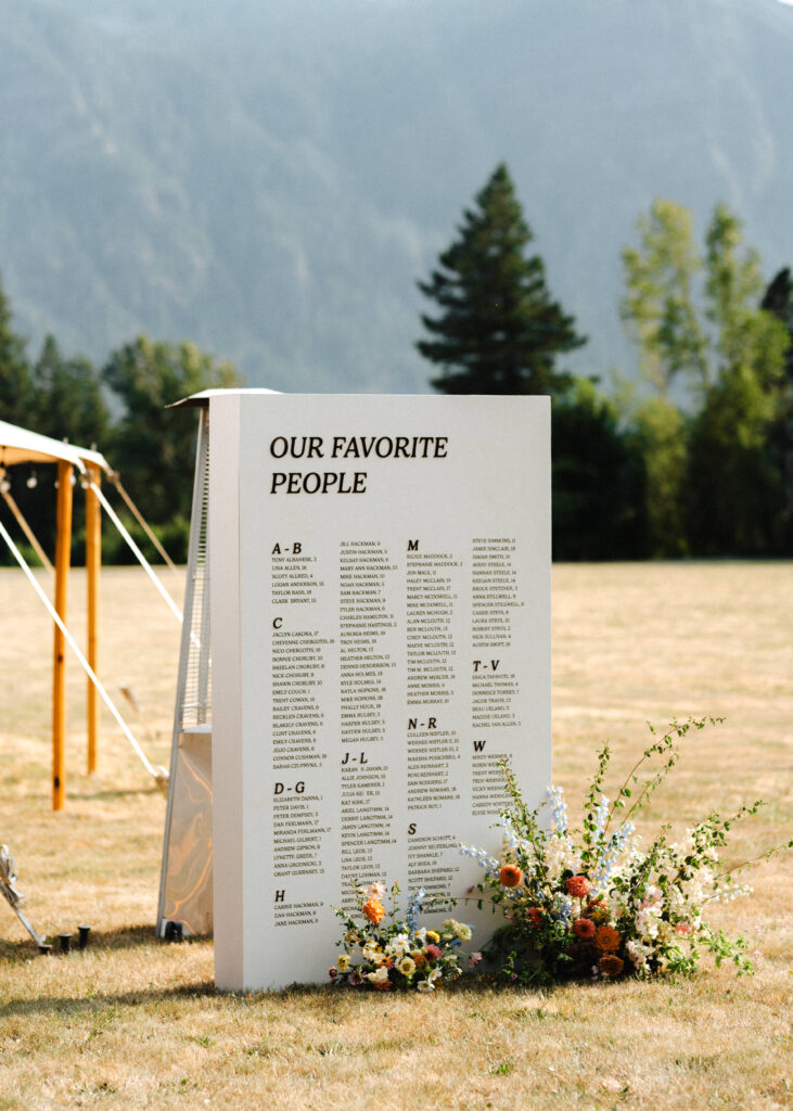 summer garden wedding in the Columbia River Gorge at Wind Mountain Ranch, wedding signage