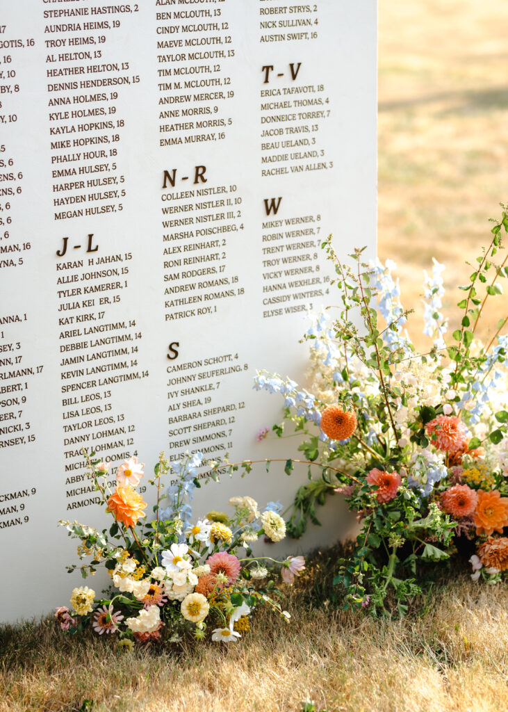 summer garden wedding in the Columbia River Gorge at Wind Mountain Ranch, wedding signage