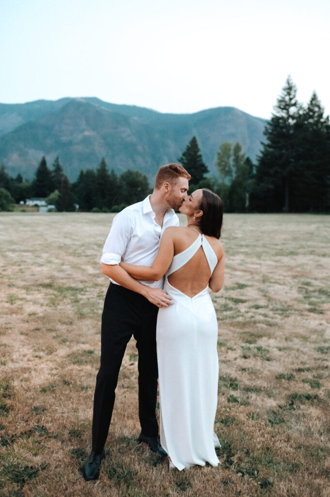 summer garden wedding in the Columbia River Gorge at Wind Mountain Ranch, bride and groom