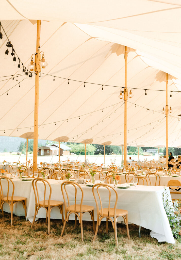 summer garden wedding in washington in the Columbia River Gorge at Wind Mountain Ranch with a Sperry tent